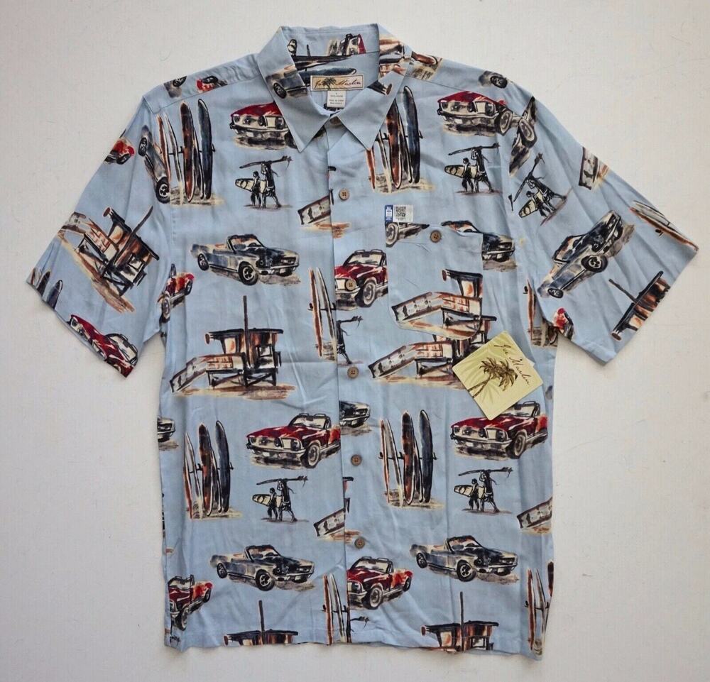 Joe Marlin x Ford Mustang Rayon Bayside Blue Button Front Camp Shirt